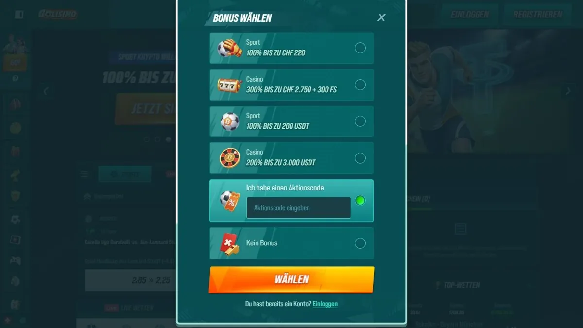Golisimo registration screen with a dedicated promo code field