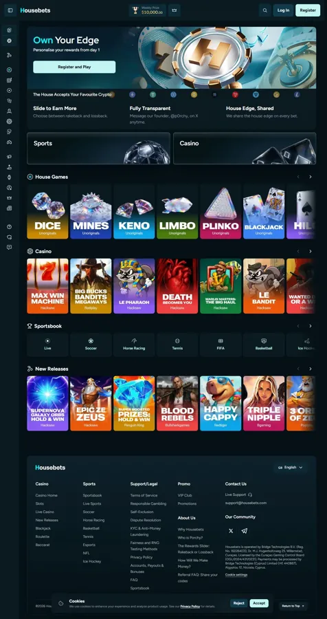 Housebets product interface from the supplied capture